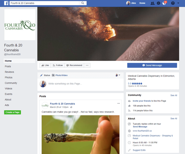 Facebook Page for Marijuana Retailer