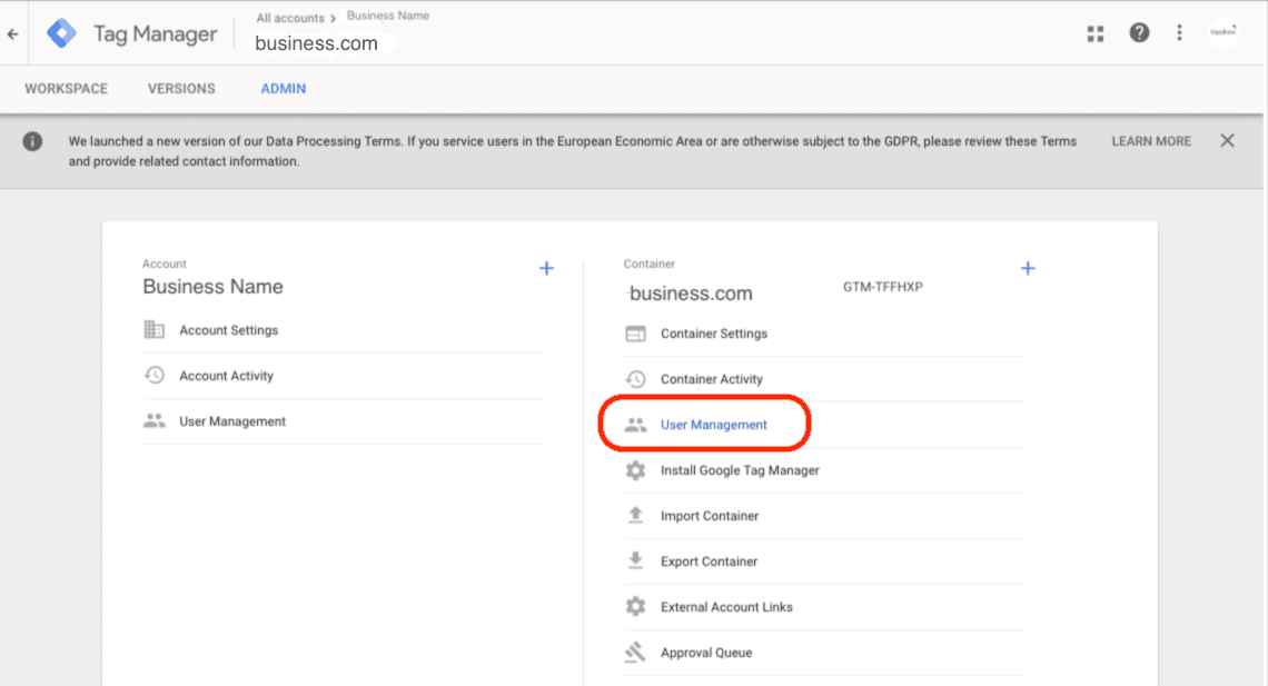 Google Tag Manager - User Management