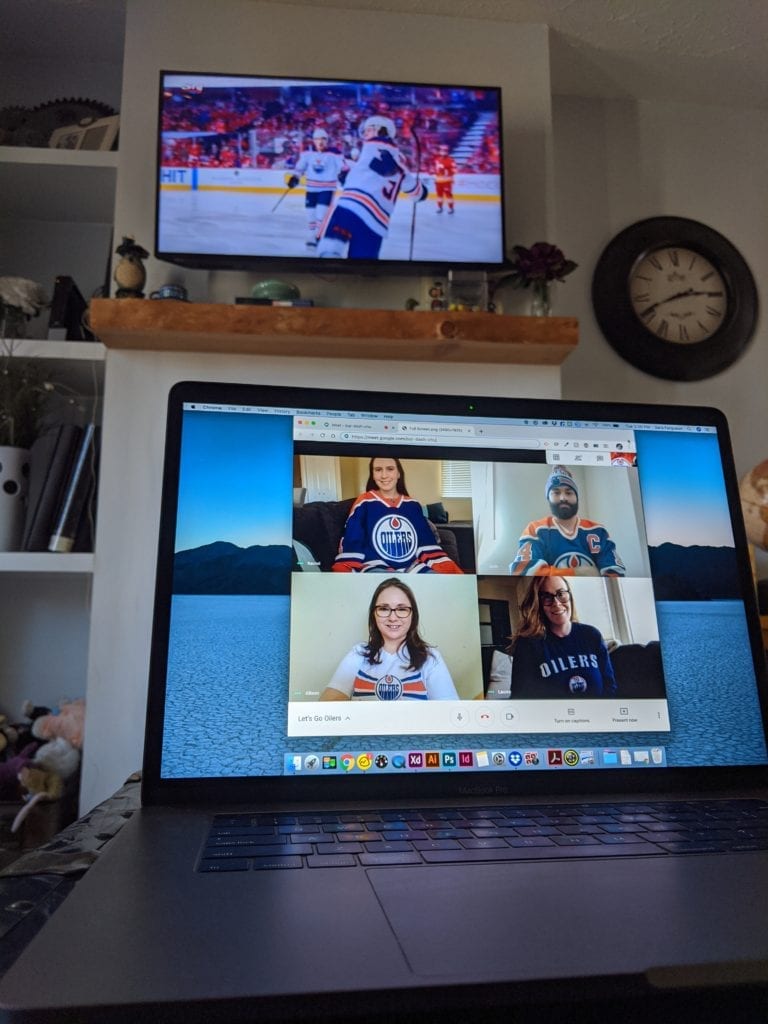 Alberta Connected campaign, people in Edmonton Oilers jerseys