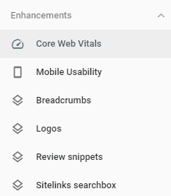 How to access the core web vitals report from the menu
